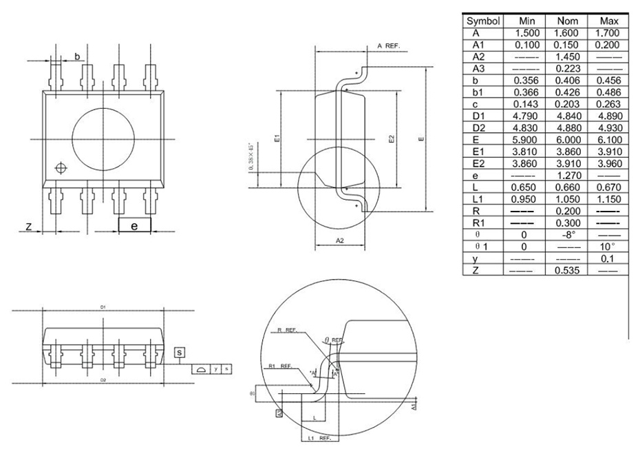 YF2711單機(jī)片SOP8外形圖與封裝尺寸